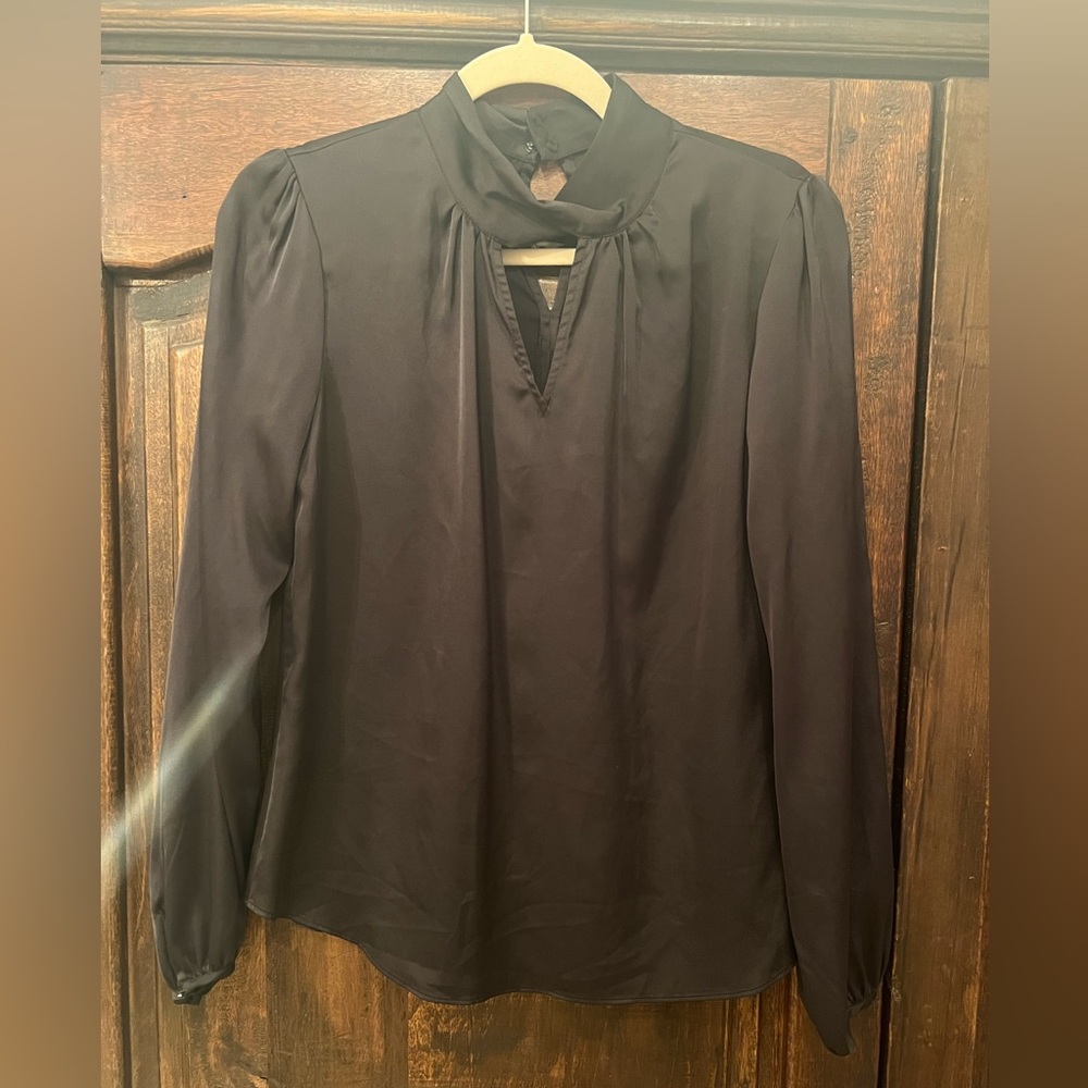 White House Black Market Black Long Sleeve Mandarin Collar Blouse